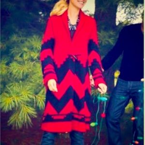 Soft Surroundings Label Noir Red Toggle Lambswool Cardigan Duster Sweater Coat